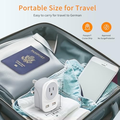 2 Pack Travel Plug Adapter With 2 Usb Charging Ports And 1 Socket Power Adapter