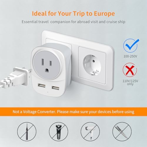 2 Pack Travel Plug Adapter With 2 Usb Charging Ports And 1 Socket Power Adapter